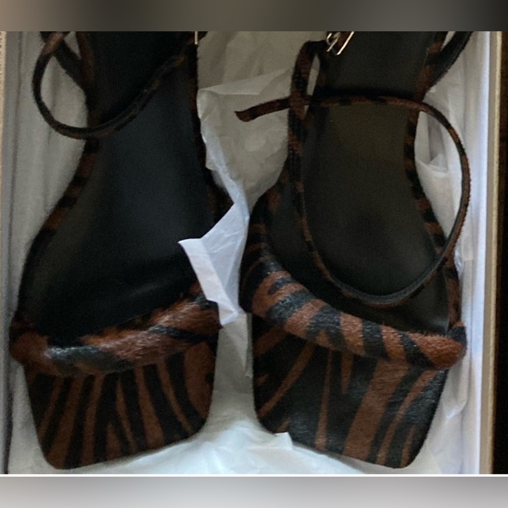 Tibi pony hair zebra cameron sandals